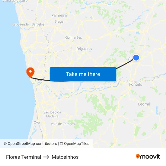 Flores Terminal to Matosinhos map