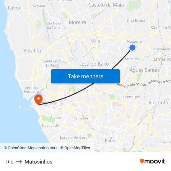 Rio to Matosinhos map