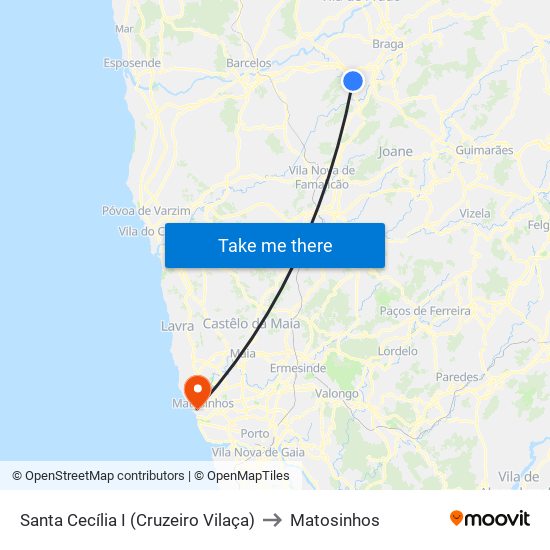 Santa Cecília I (Cruzeiro Vilaça) to Matosinhos map