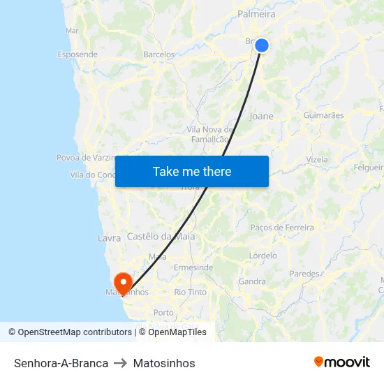 Senhora-A-Branca to Matosinhos map
