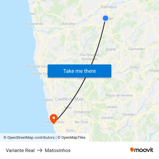 Variante Real to Matosinhos map