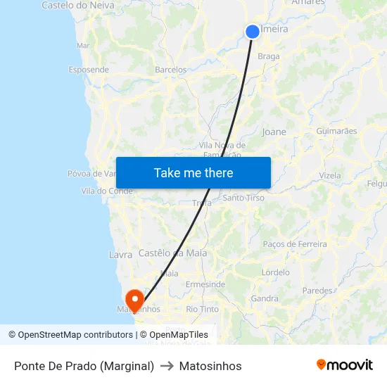 Ponte De Prado (Marginal) to Matosinhos map