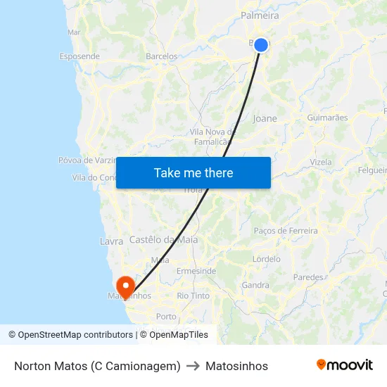 Norton Matos (C Camionagem) to Matosinhos map