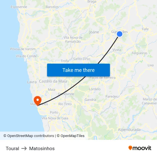 Toural to Matosinhos map