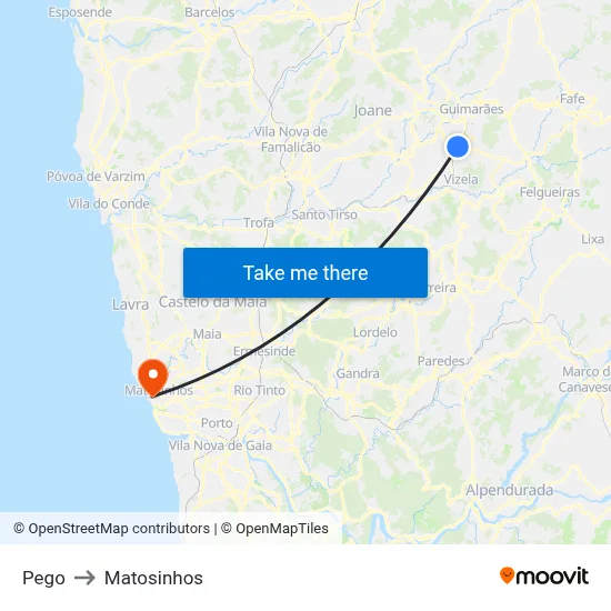Pego to Matosinhos map