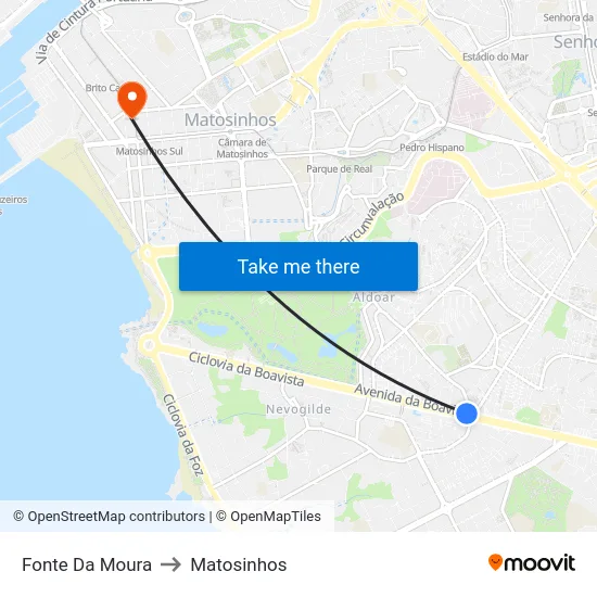 Fonte Da Moura to Matosinhos map