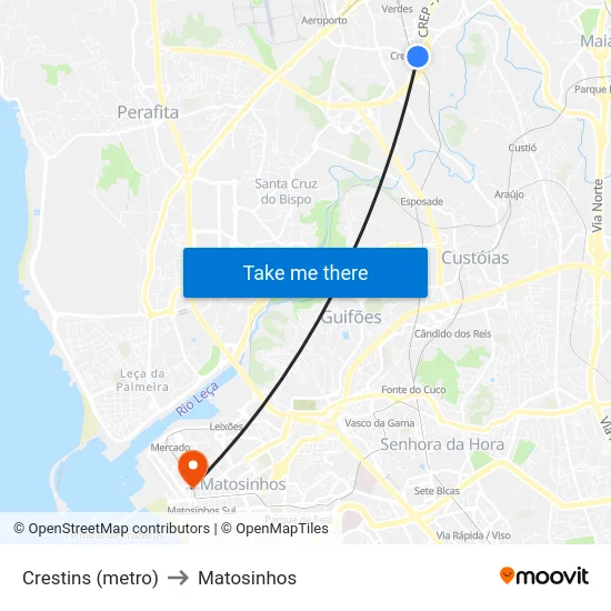Crestins (metro) to Matosinhos map