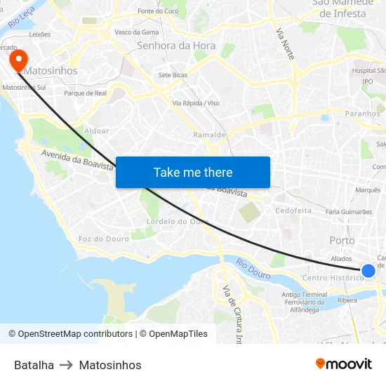 Batalha to Matosinhos map