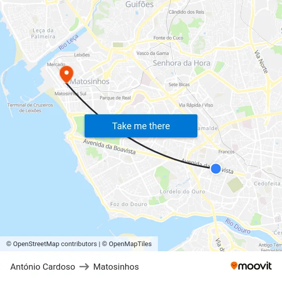 António Cardoso to Matosinhos map