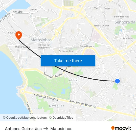 Antunes Guimarães to Matosinhos map