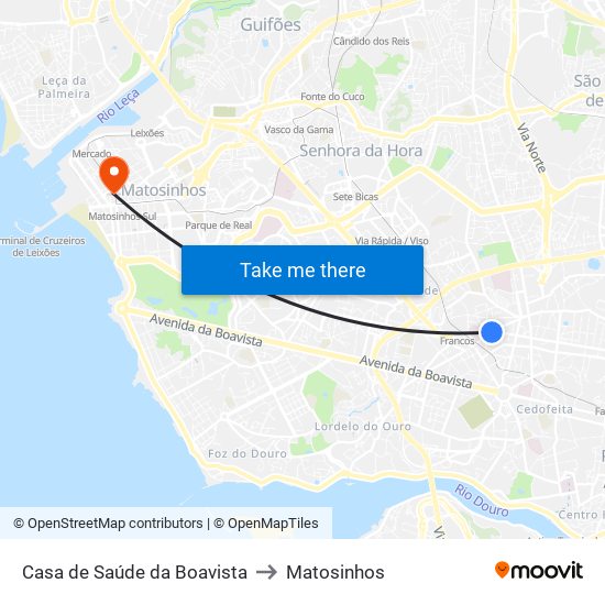 Casa de Saúde da Boavista to Matosinhos map