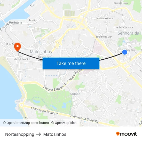 Norteshopping to Matosinhos map