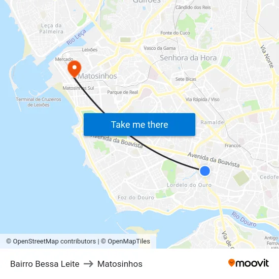 Bairro Bessa Leite to Matosinhos map