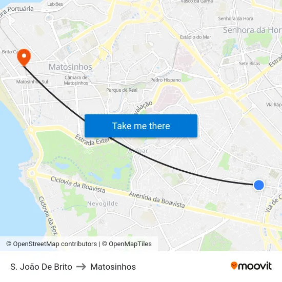 S. João De Brito to Matosinhos map