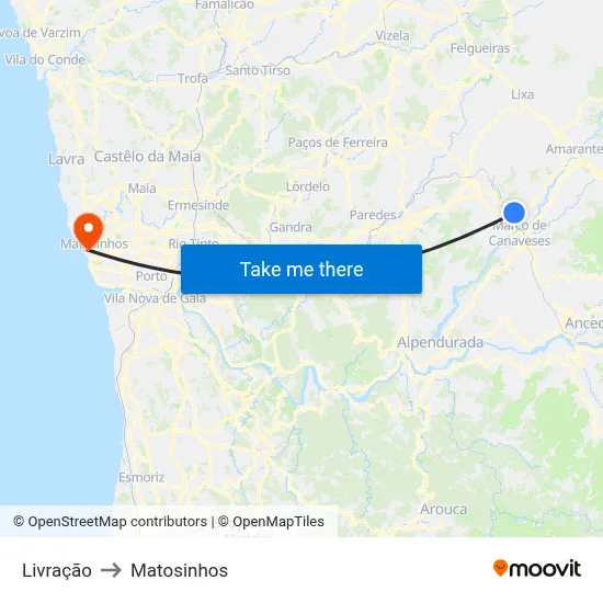 Livração to Matosinhos map