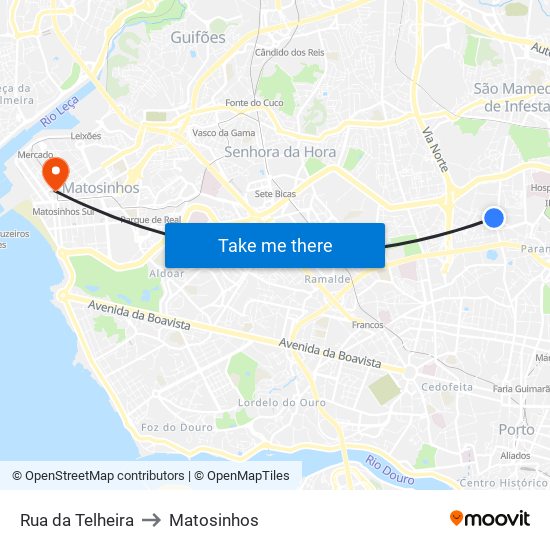 R.telheira to Matosinhos map