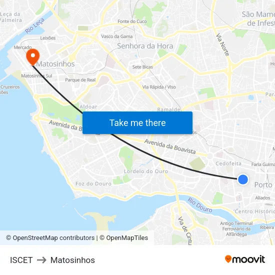 Iscet to Matosinhos map