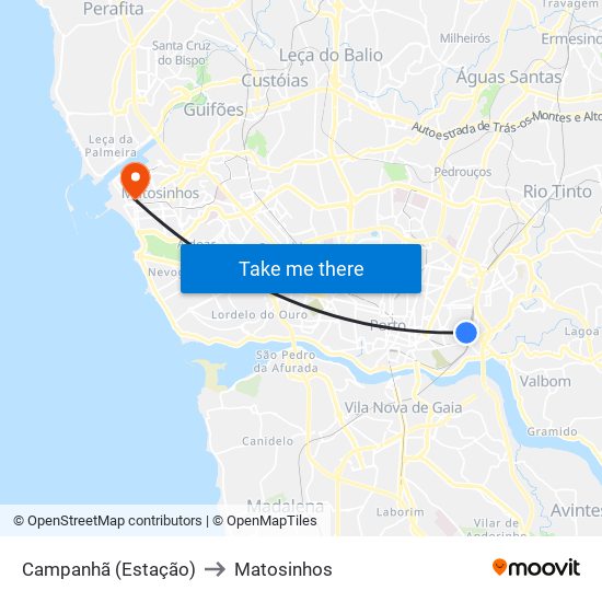 Campanhã (Estação) to Matosinhos map