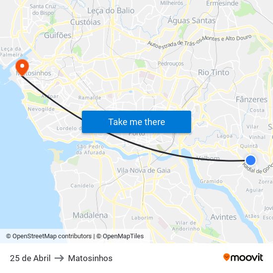 25 de Abril to Matosinhos map