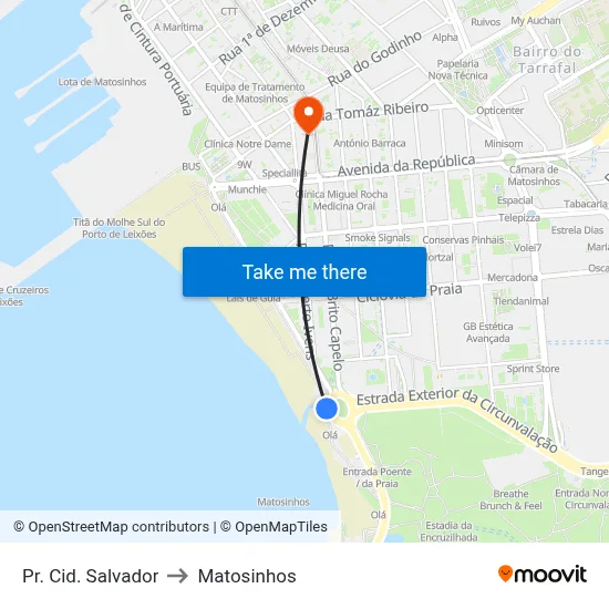 Pr. Cid. Salvador to Matosinhos map