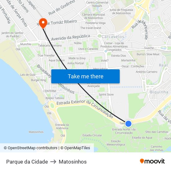 Parque da Cidade to Matosinhos map