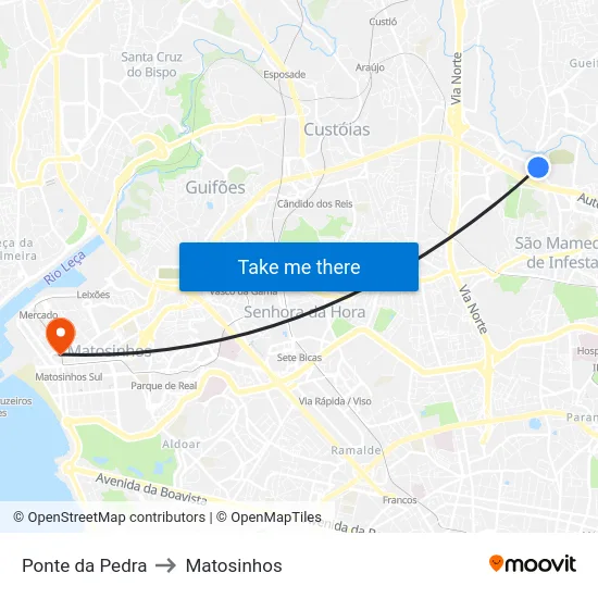 Ponte da Pedra to Matosinhos map