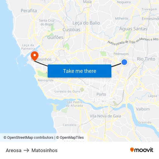 Areosa / Costa Cabral to Matosinhos map
