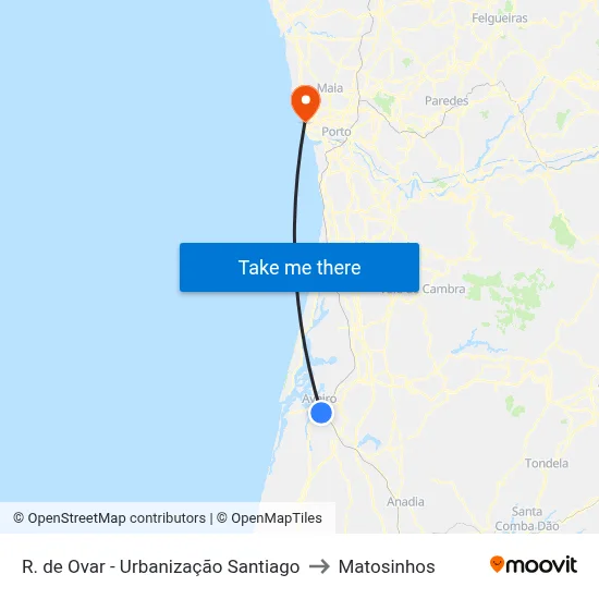 R. de Ovar - Urbanização Santiago to Matosinhos map