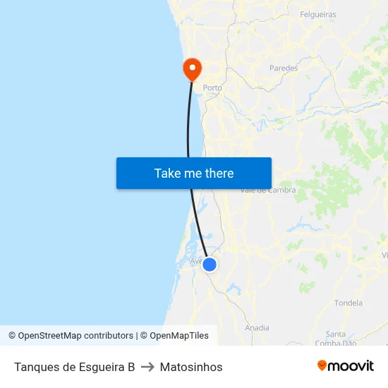 Tanques de Esgueira B to Matosinhos map