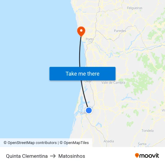 Quinta Clementina to Matosinhos map