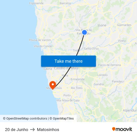 20 de Junho to Matosinhos map