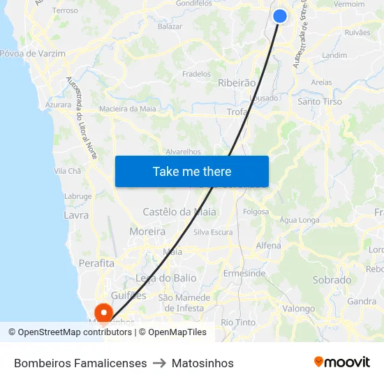 Bombeiros Famalicenses to Matosinhos map
