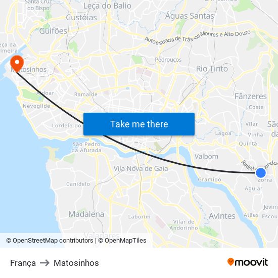 França to Matosinhos map