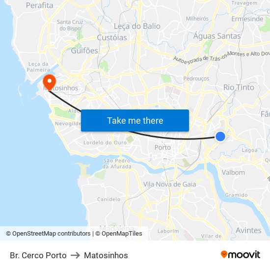 Br. Cerco Porto to Matosinhos map