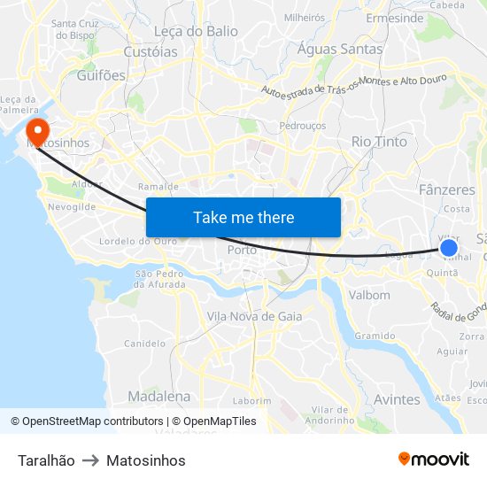 Taralhão to Matosinhos map