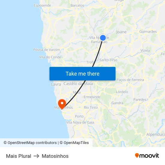 Mais Plural to Matosinhos map