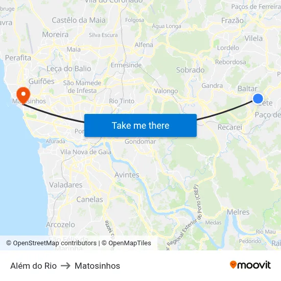 Além do Rio to Matosinhos map