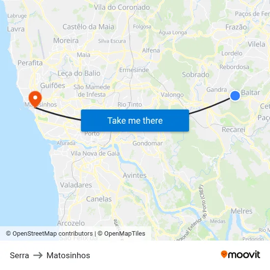 Serra to Matosinhos map