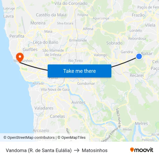 Vandoma (R. de Santa Eulália) to Matosinhos map
