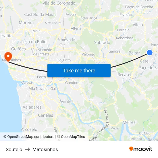 Soutelo to Matosinhos map