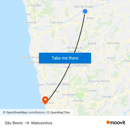 São Bento to Matosinhos map