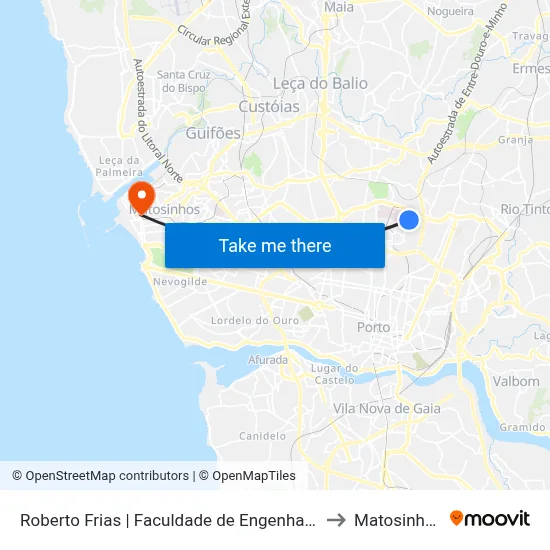 Roberto Frias | Faculdade de Engenharia to Matosinhos map