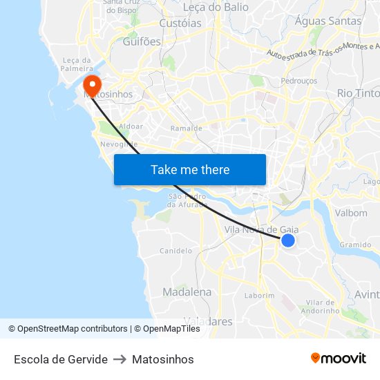 Escola de Gervide to Matosinhos map