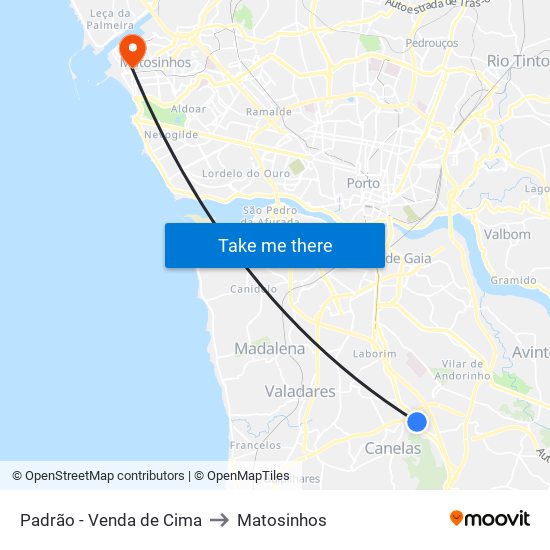 Padrão - Venda de Cima to Matosinhos map