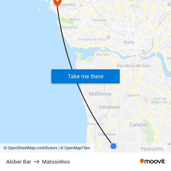 Alober Bar to Matosinhos map