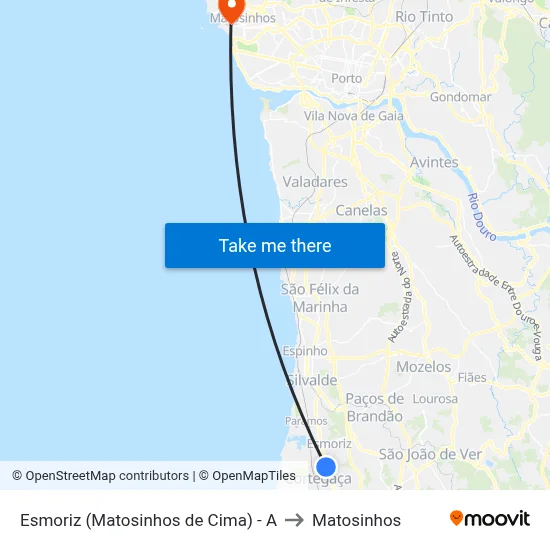 Esmoriz (Matosinhos de Cima) - A to Matosinhos map