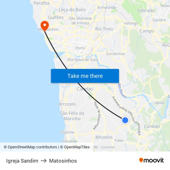 Sandim (Igreja) to Matosinhos map