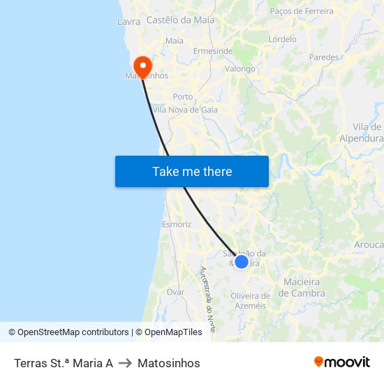 Terras St.ª Maria A to Matosinhos map
