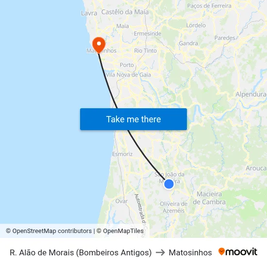 R. Alão de Morais (Bombeiros Antigos) to Matosinhos map