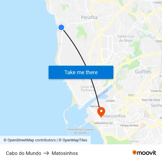 Cabo do Mundo to Matosinhos map